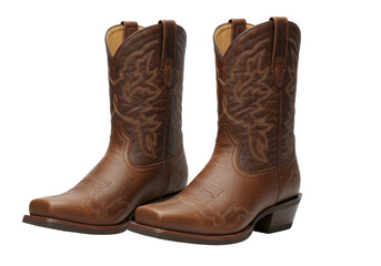 Isolated Pair of Brown Leather Cowboy Boots