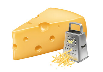 Isolated Wedge of Swiss Cheese with Grater and Shreds