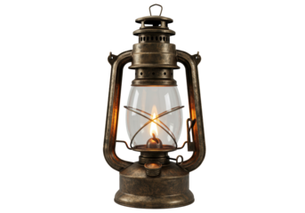 Isolated Antique Bronze Lantern with Burning Flame