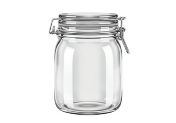 Isolated Empty Clear Glass Jar with Metal Clasp