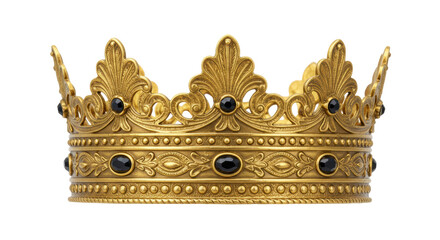 Isolated Ornate Golden Crown with Black Jewels