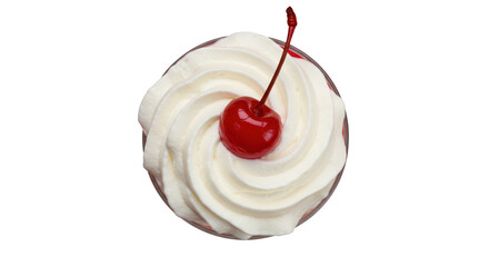 Isolated Cherry on Whipped Cream Dessert Top View