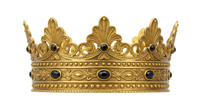 Isolated Ornate Golden Crown with Black Jewels - Powered by Adobe