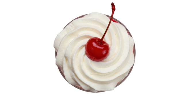 Isolated Cherry on Whipped Cream Dessert Top View - Powered by Adobe