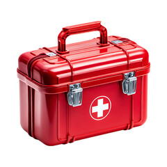 Red Plastic First Aid Kit Case Medical Emergency Supplies Container against transparent background