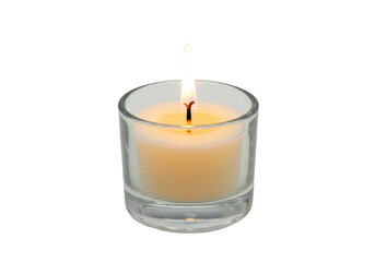 Isolated Small Candle Burning in Glass Holder for Relaxation