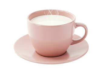 Isolated Pink Cup of Steaming Milk with Saucer