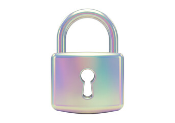 Isolated Iridescent Padlock with Keyhole