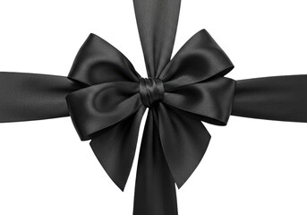 Isolated Elegant Black Satin Ribbon Bow