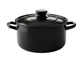 Isolated Black Enamel Stock Pot with Lid