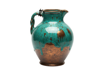 Isolated Turquoise and Bronze Ceramic Pitcher