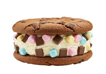 Isolated Ice Cream Cookie Sandwich with Marshmallows and Chocolate