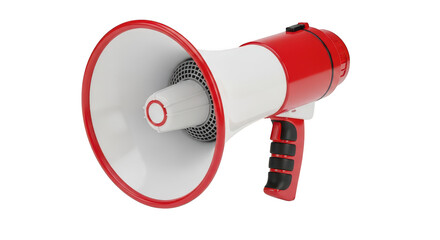 Red and white megaphone against black background