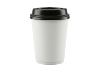 Isolated White Coffee Cup with Black Lid, Minimalist Design