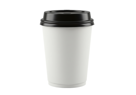 Isolated White Coffee Cup with Black Lid, Minimalist Design