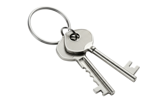 Isolated Pair of Silver Keys on Ring, Security Access