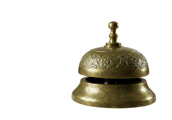 Isolated Vintage Brass Reception Bell with Floral Etching