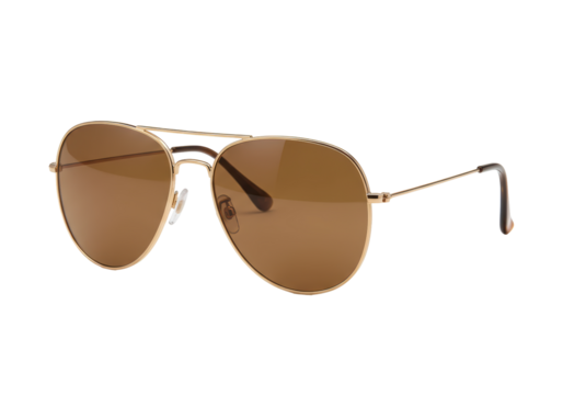 Isolated Aviator Sunglasses with Gold Frame and Brown Lenses