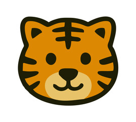 Cartoon Tiger Face Logo with Orange Fur and Black Stripes, A cute orange tiger face with black stripes, rounded ears, and a light muzzle&mdash;bold outline and cheerful look make it ideal for kids&rsquo; products