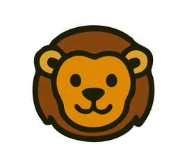 Cartoon Lion Face Logo with Yellow Fur and Brown Mane, A simplified cartoon lion head featuring a yellow face, round ears, and a bold brown mane. Great for kids’ products, jungle mascots, and playful 