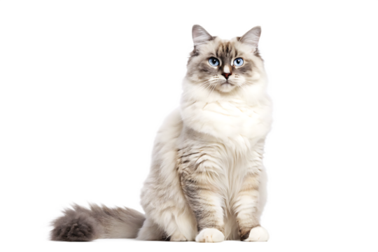 cute fluffy portrait kitty cat ragdoll looking isolated on white background PNG ,ai generated