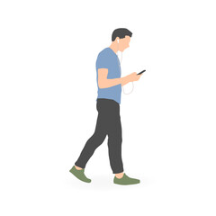 Young Man Walking with Earphones