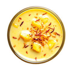 Creamy Mango Lassi Topped with Saffron and Crumbled Cookies
