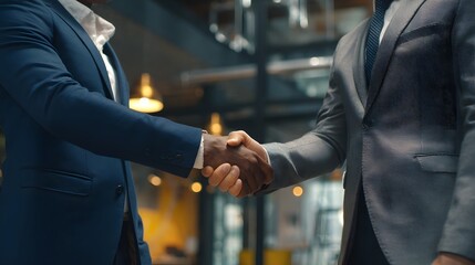 Fototapeta premium Business professionals shaking hands in office setting