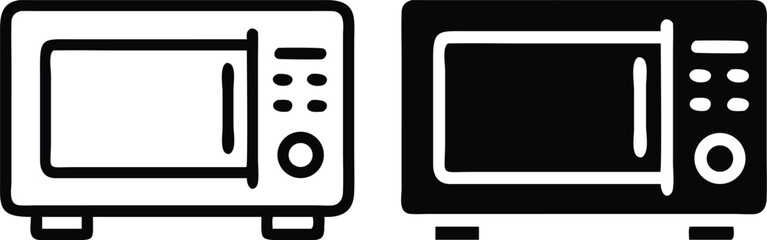 Minimalist Microwave Oven Icon – Black & White Line Art Vector, Front‑View Digital Display
