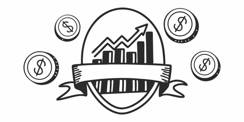 Financial Growth Coins Chart and Ribbon Representing Investment Success Story