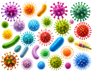 Pathogenic Microbes in Abstract Artistic Style with Vibrant Colors, isolated on transparent background