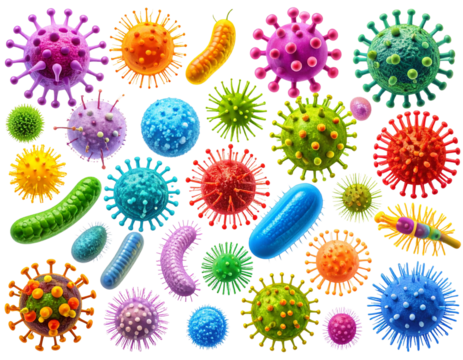 Pathogenic Microbes in Abstract Artistic Style with Vibrant Colors, isolated on transparent background - Powered by Adobe