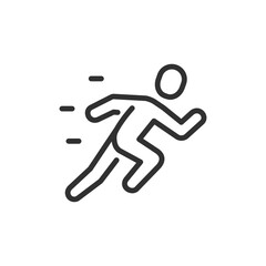 Running man, linear icon. Depicts motion, fitness, and activity. Common for sports, training, urgency or progress. Editable stroke.