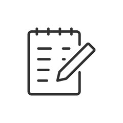 Notebook with pencil, linear icon. writing, planning, journaling, note-taking, or task management. Editable stroke.