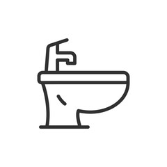 Bidet linear icon. Represents hygiene, bathroom fixture, sanitary device, or personal cleansing. Editable stroke.