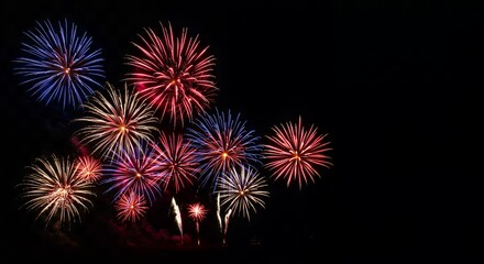 Festive Night Sky: A Symphony of Red, White, and Blue Fireworks