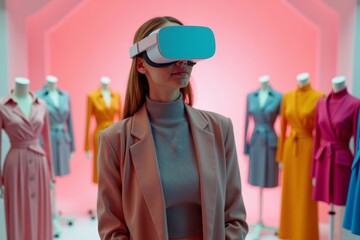 Futuristic Virtual Reality Photoshoot: Female Client Experimenting with Different Outfits