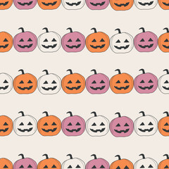 Halloween Pumpkins in a Row vector seamless pattern for fabric, textile, wallpaper, wrapping, scrapboking.
