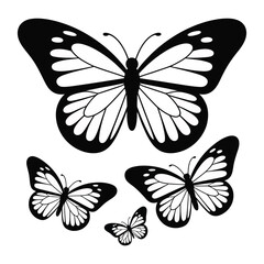 Obraz premium Black and White Butterfly Illustration Large Butterfly with Two Smaller Butterflies Simple