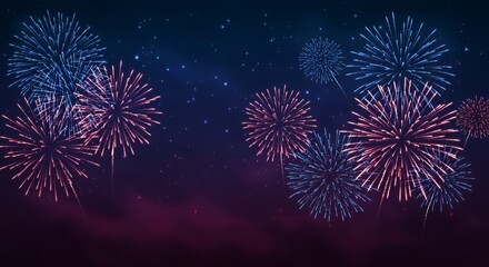 Festive Night Sky: A Symphony of Red and Blue Fireworks