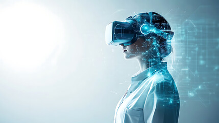 Person Wearing Virtual Reality Headset with Futuristic Interface