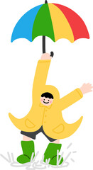 장마 태풍 우산쓰고 노는 어린이 캐릭터(storm umbrella child character)