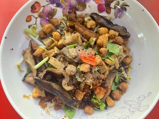 Vegan Thai rolled noodles filled with tofu and plant-based protein (TVP), no meat included.