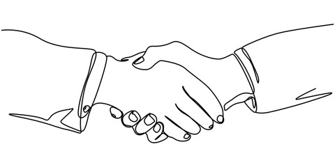 Continuous Line Drawing of Handshake Icon. Hand Drawn Symbol Vector Illustration, hand drawn continuous one line of handshake. poster art print. vector illustration, two businessmen shaking hands.