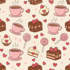 seamless pattern with cupcakes and sweets