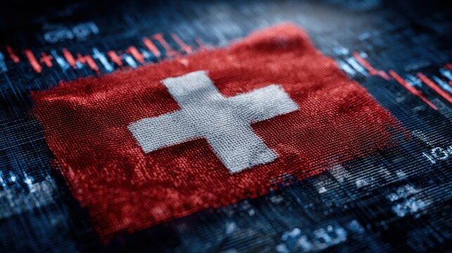 Closeup of swiss flag on a digital financial chart - Powered by Adobe