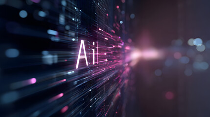 Obraz premium Artificial Intelligence Visualization: Immerse yourself in the dynamic world of artificial intelligence, visualized through an intricate network of luminous data streams and digital pathways.