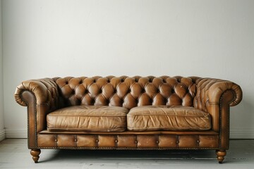 Canapé en cuir dans une salle vide, sofa et attente 