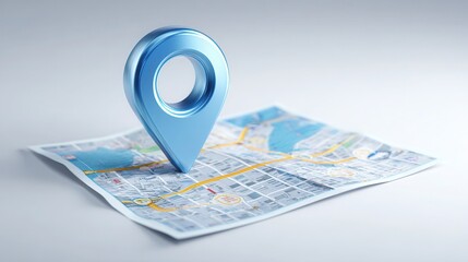 Stunning photo of blue location 3d icon marker or route gps position navigator sign and travel navigation pin road map pointer symbol isolated on white street address background.