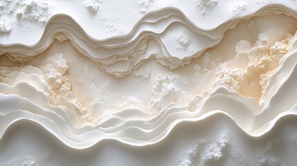 Realistic 3D Rendering: White Layered Gypsum - Like Material, Natural Textures, Warm White Gradient For Architectural Decoration, Art  